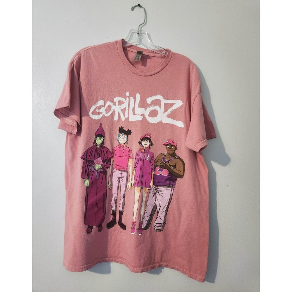 L large GORILLAZ shirt PINK 100% heavy cotton GILDAN band logo t-shirt graphic